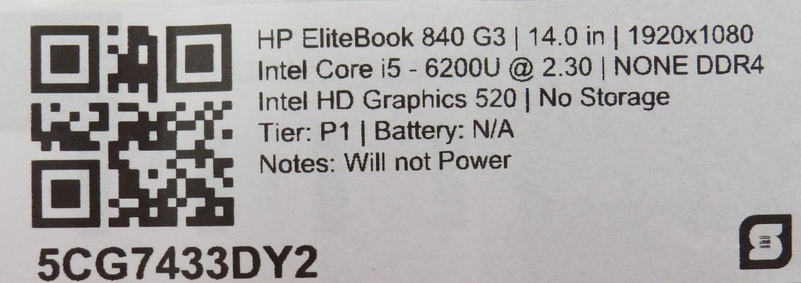 HP Elitebook 840 G3 i5-6200U @ 2.3GHz 14″ display No HDD/OS/AC/BATT PARTS