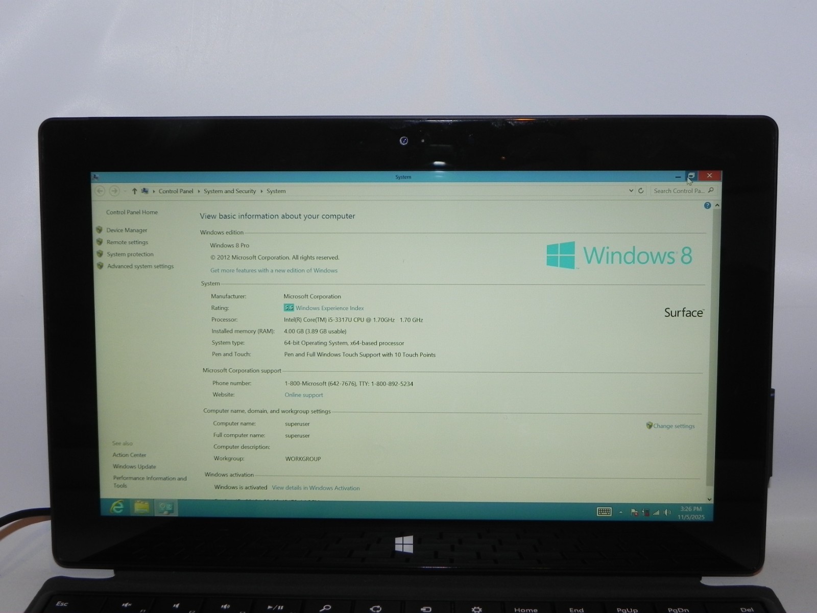 Microsoft Surface Pro 1514 10.6″ Windows 10 Intel i5-3317u 1.7GHz 4GB 64SSD READ