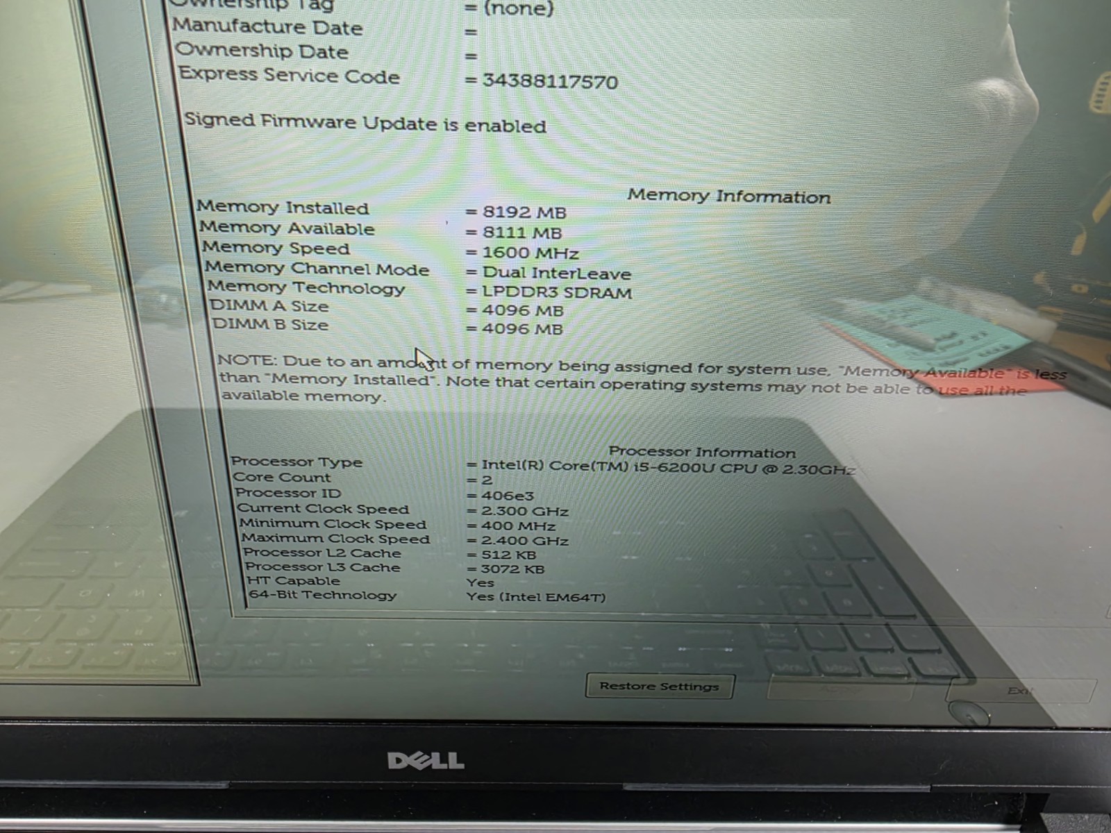 Dell Inspiron 5559 Laptop i5-6200U @2.30GHz | No HDD | 8GB RAM | No OS (READ)