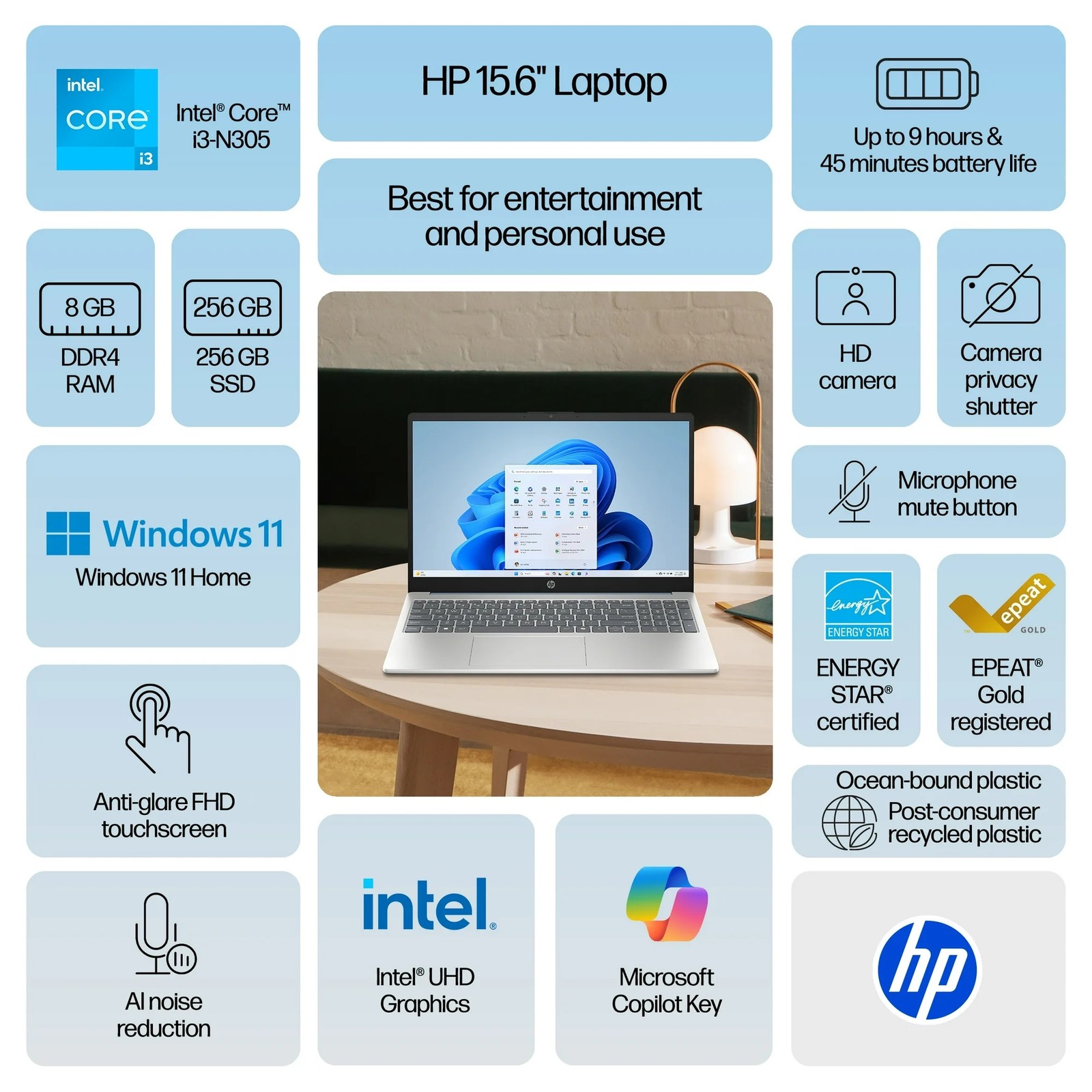 HP Laptop 15.6 in FHD 60Hz Touch Screen 8 core Intel i3 N305 UpTo 32GB RAM 2TB