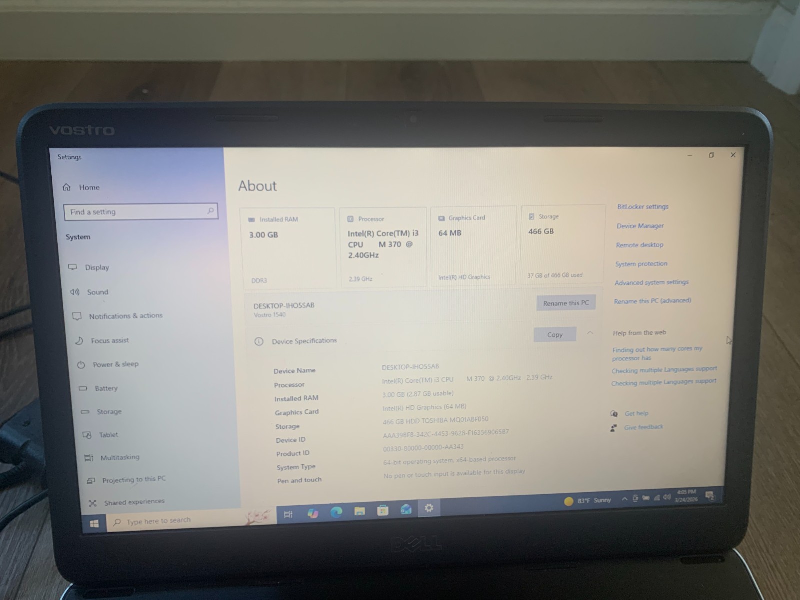 Dell Vostro 1540 15.6″ Core i3 M370 2.40GHz 3GB RAM 500GB HDD Win 10 Pro