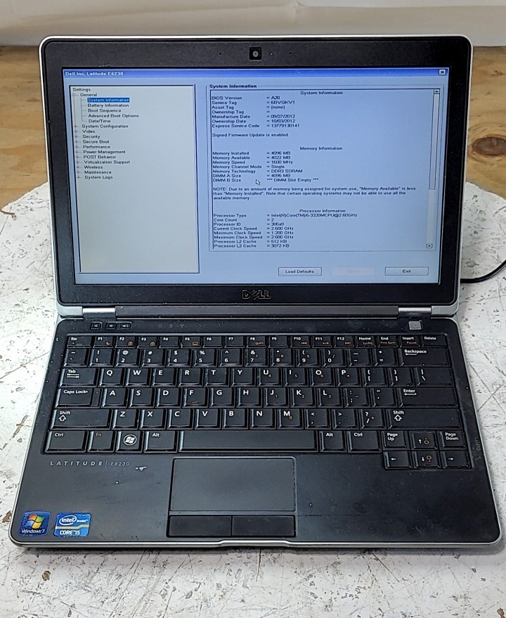 DELL LATITUDE E6230 Laptop Intel I5-3320M 4GB 128GB SEE NOTES