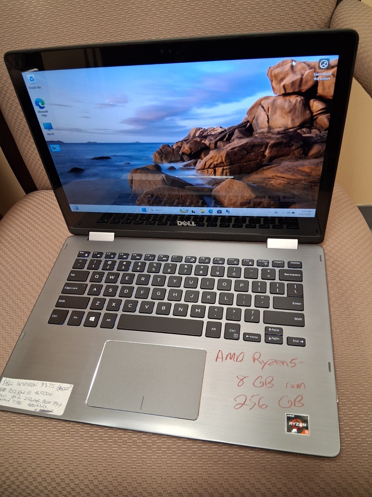Dell Inspiron 7375 Laptop AMD Ryzen 8GB RAM 256GB SSD Windows 11 13.3″ Touch