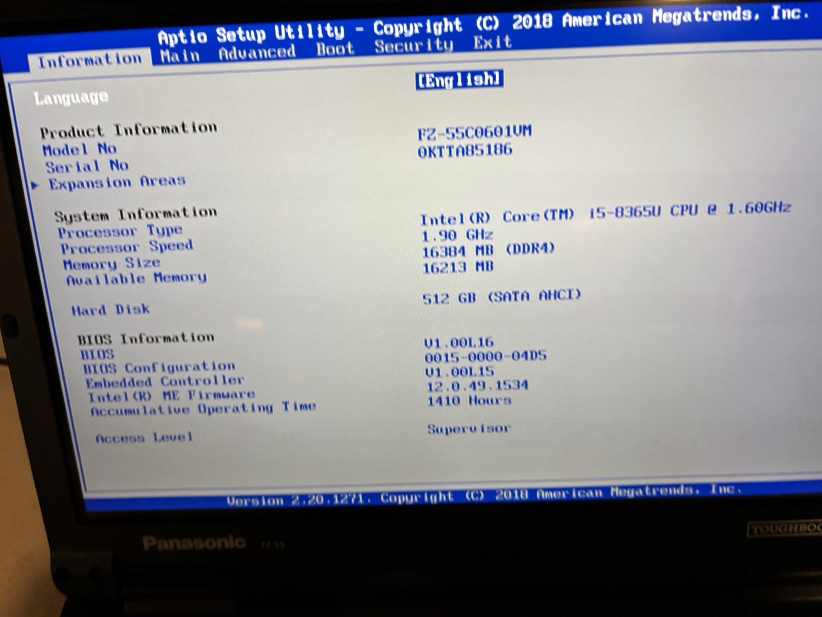 Panasonic Toughbook FZ-55 14″ Intel i5-8365U, 32GB DDR4. Win11Pro, Touch