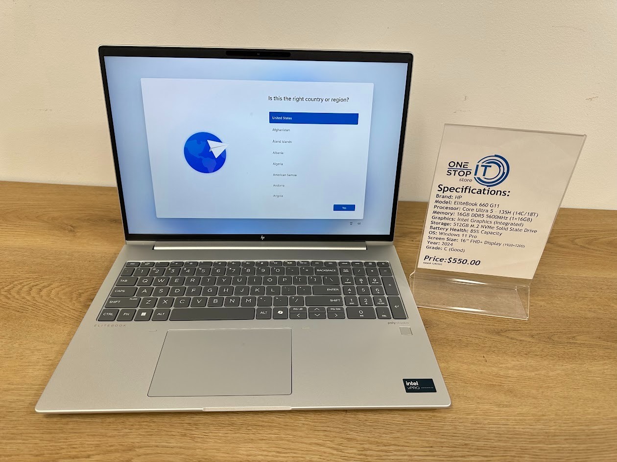 HP EliteBook 660 G11, Core Ultra 5 135H, 16GB DDR5, Intel Graphics, 512GB SSD