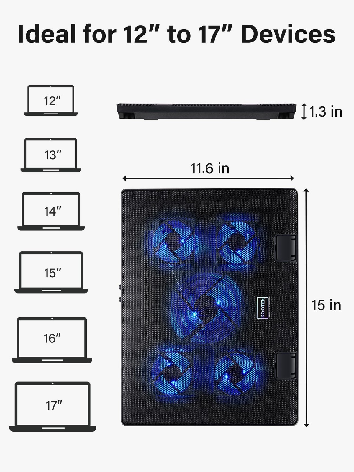 Kootek Laptop Cooling Pad, Laptop Cooler with 5 Quiet Fans for 12″-17″ Computer
