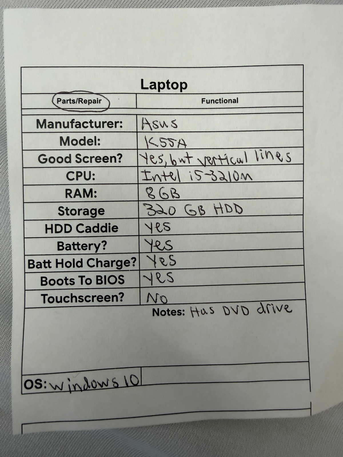 Asus K55A Laptop – Screen Has Vertical Lines – Intel i5-3210M – Read Des