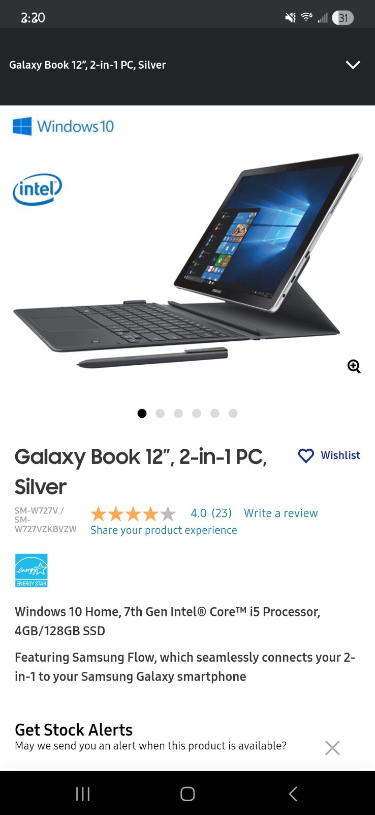 Samsung Galaxy Book 12″ 2in1 Lte PC In Silver (Verizon)