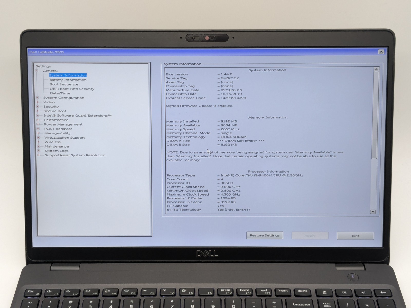 Dell Latitude 5501 15″ FHD I5-9400H 256GB SSD 8GB W11P Webcam Backlit *READ*