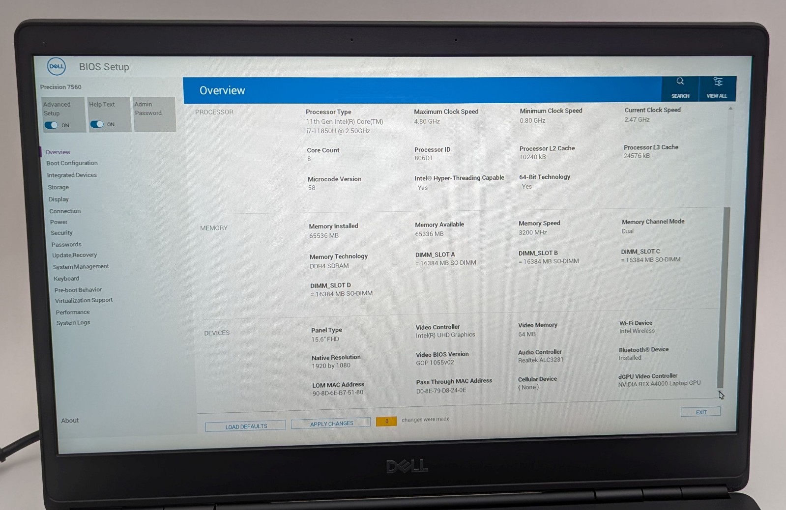 Dell Precision 7560 15.6″ Laptop i7-11850H 64GB RAM 1TB NVMe RTX A4000 Win11 Pro