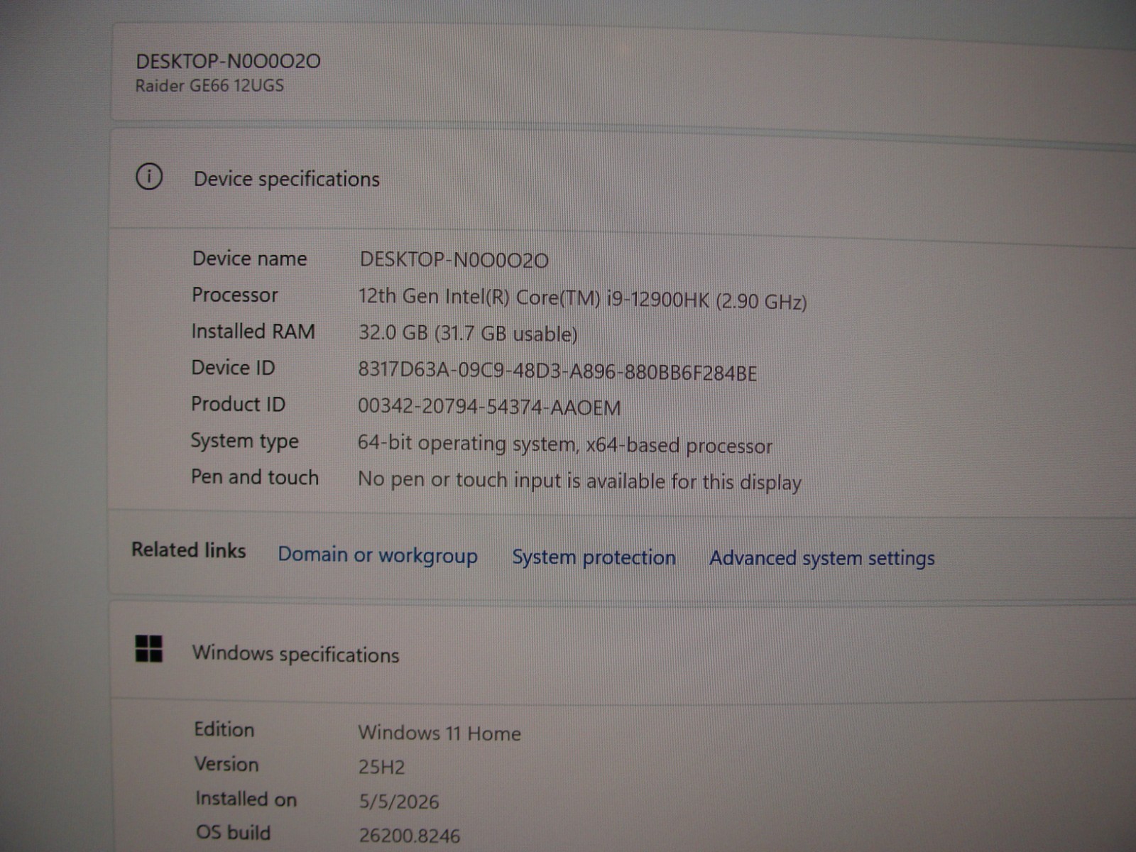 MSI Raider GE66 15,6”QHD 240hz i9-12900HK 2.9GHz 32GB 1TB SSD RTX 3070 Ti 8gb