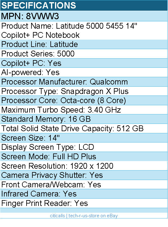 Dell 8VWW3 Latitude 5000 5455 14″ Copilot+ PC Notebook – Titan Gray