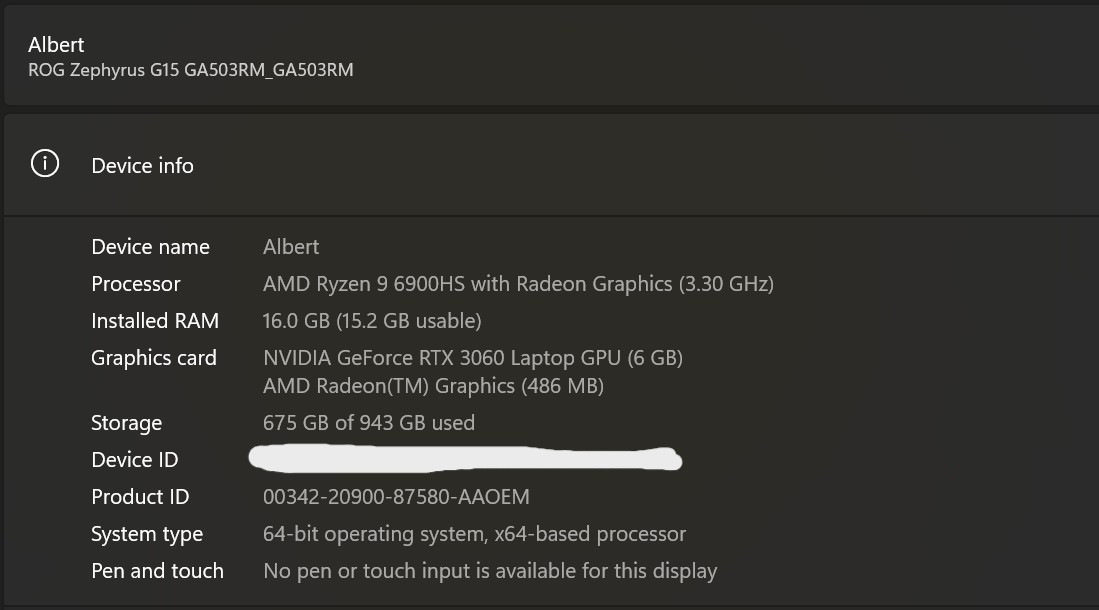 Asus ROG Zephyrus G15 AMD Ryzen 9 RTX 3060 Gaming Laptop with Samsung 980 M.2SSD