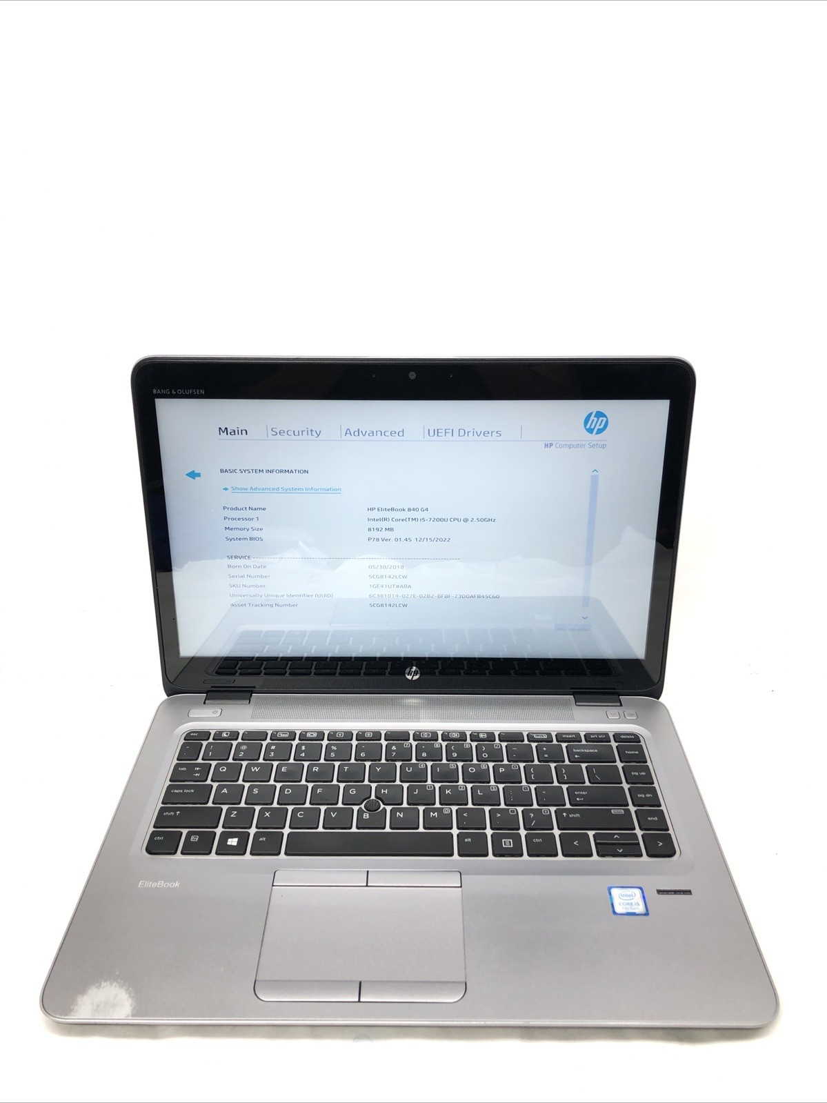HP EliteBook 840 G4, Intel Core i5-7200U @2.50Ghz, NO RAM, NO SSD, TESTED PWR ON
