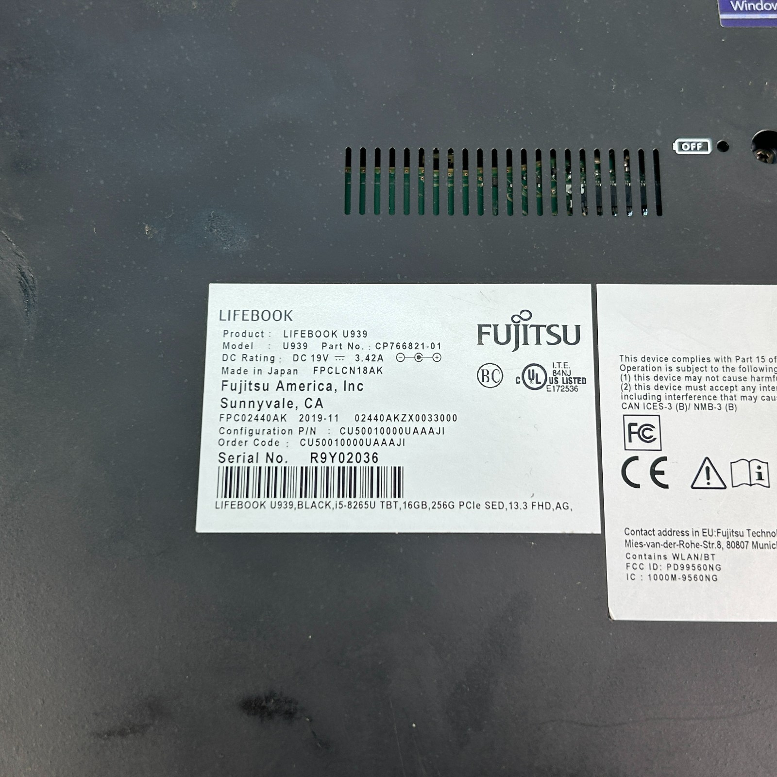 Fujitsu Lifebook U939 Intel Core i5-8265U 1.6GHz 16GB RAM 256GB NVMe No OS Used