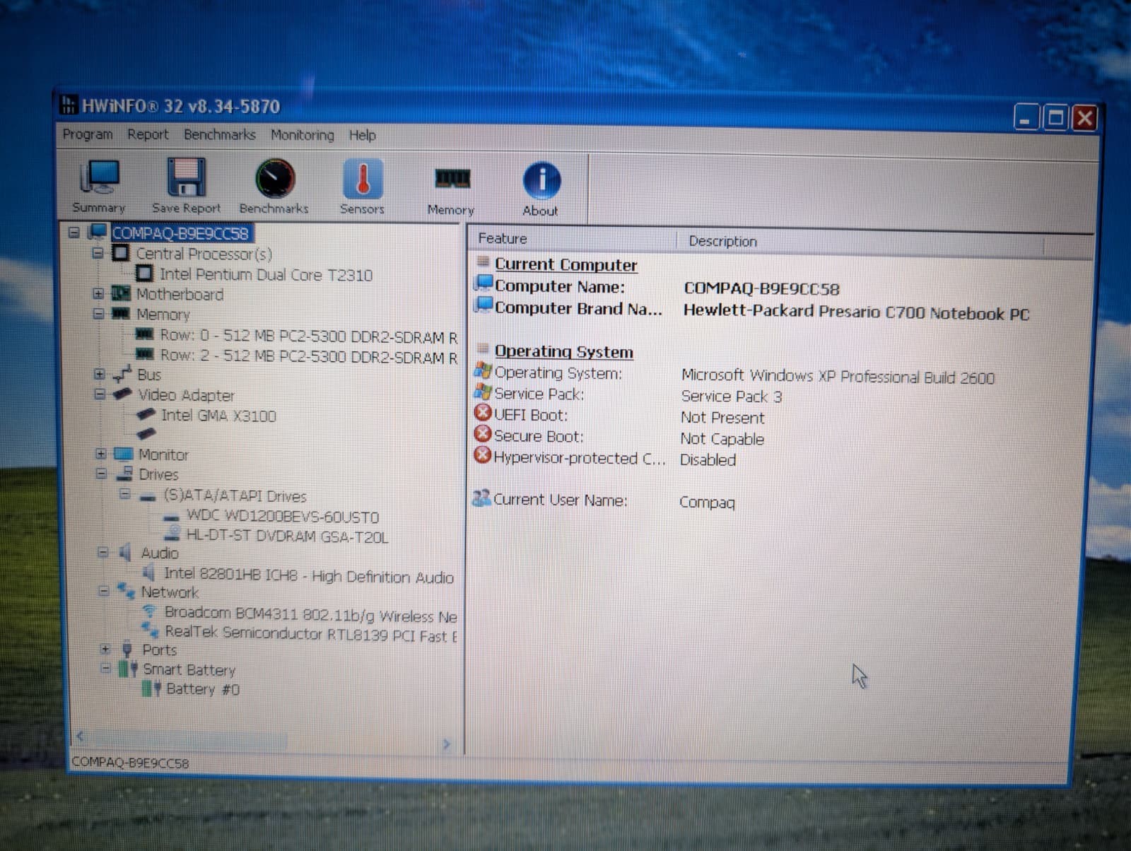 15″ Compaq Presario C700 | Pentium T2310 1GB RAM 120GB HD | Win XP 32-Bit | DVD