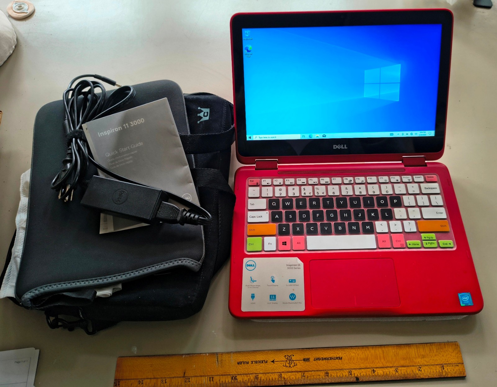 11.6″ RED Dell Inspiron 3000 series Intel 3168 * VG COND w 2 cases * Windows 10