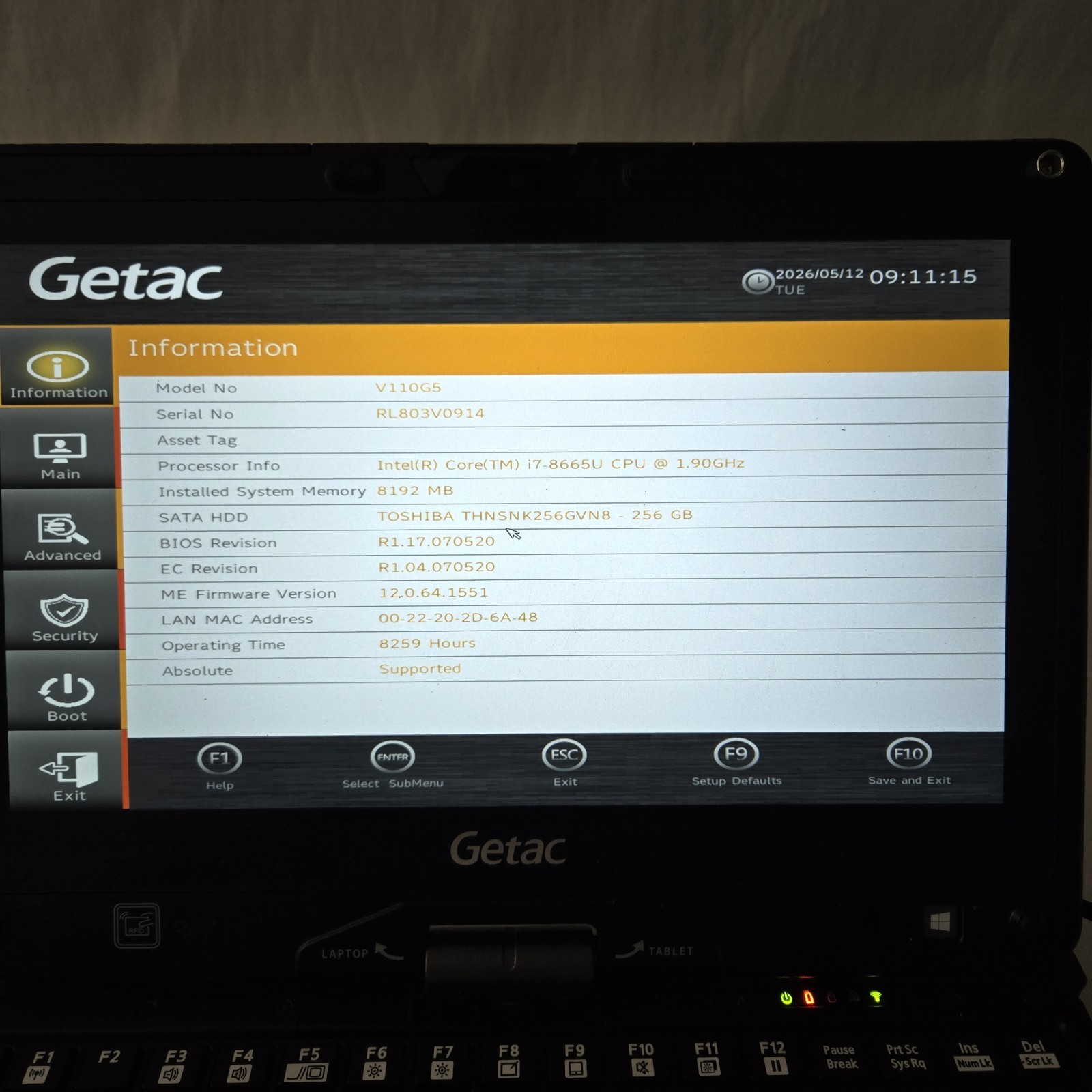 Getac V110 G5 Rugged Toughbook i7-8665U 256GB SSD 8GB Win11 4G – GPS — Grade C