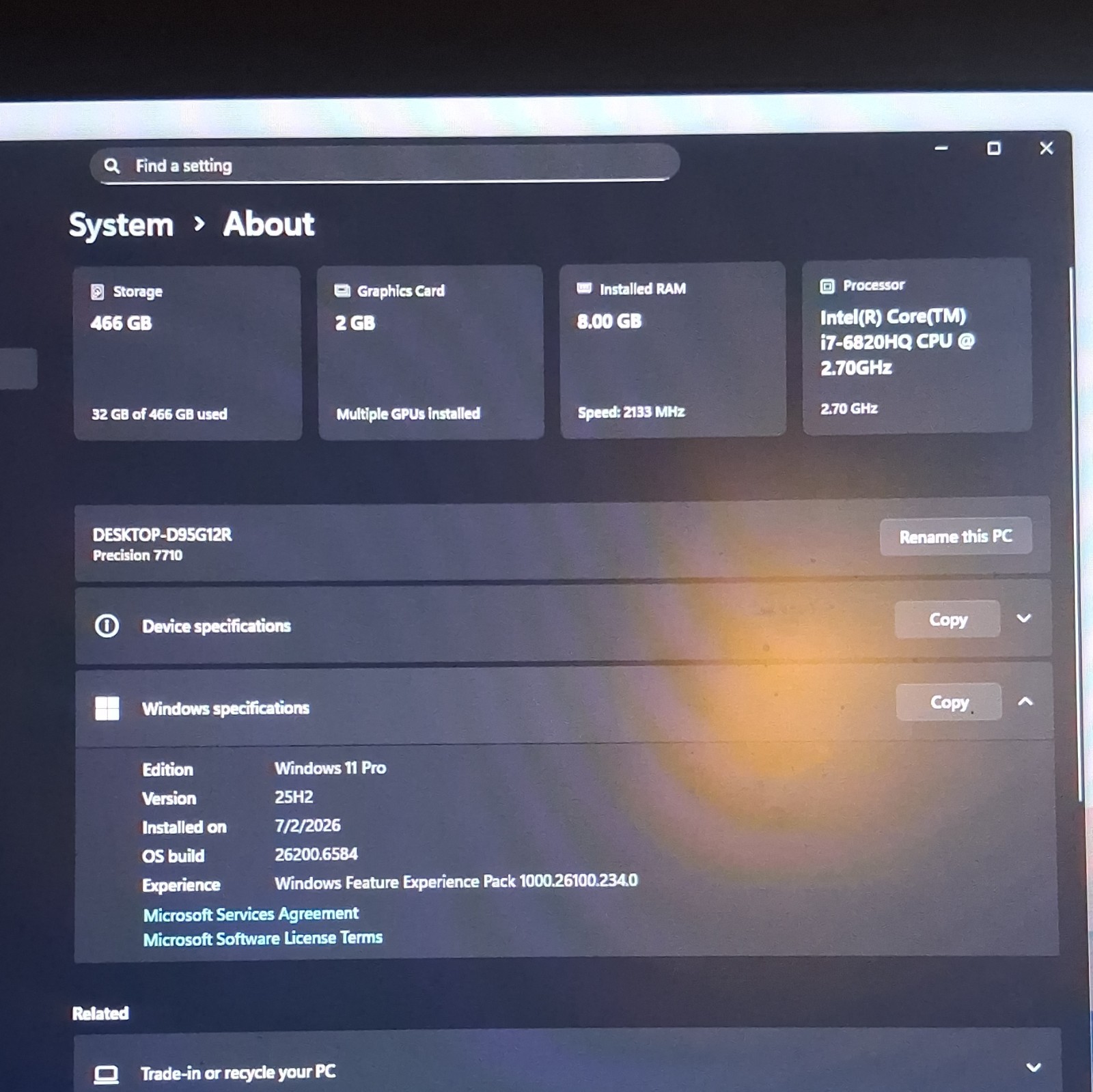 Pc # 2 Dell Precision 7710 17″ i7-6820HQ 8GB 466GB HDD Win 11 Pro AMD R9 M375X