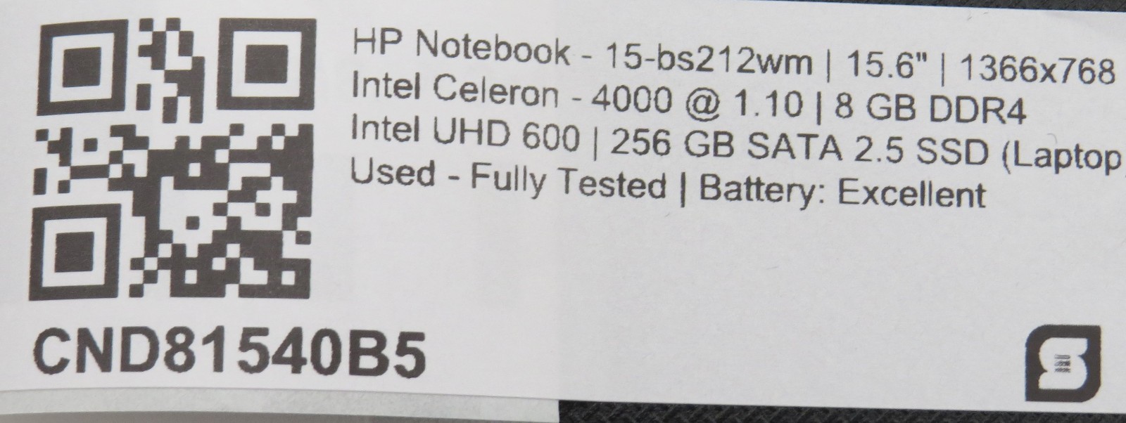 HP 15 Celeron 4000 @ 1.1 8GB DDR4 256GB SSD 15.6″ No OS