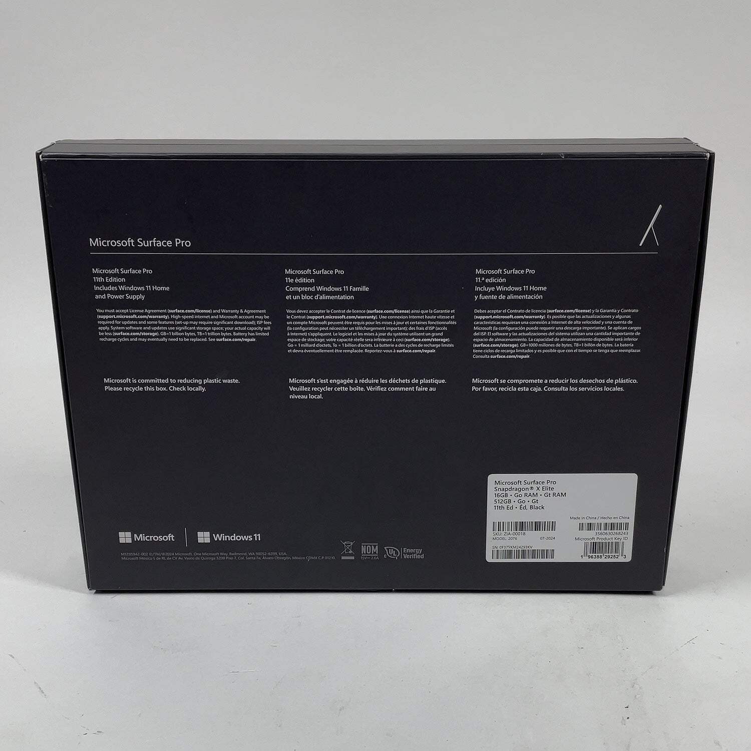 Microsoft Surface Pro 11 2076 13″ Snapdragon X 3.4GHz 16GB RAM 512GB SSD