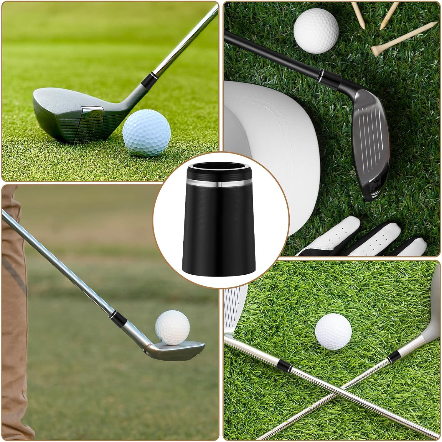 10 Pcs .370 Golf Iron Ferrules with Single Silver Ring Black Golf Ferrule for Ta