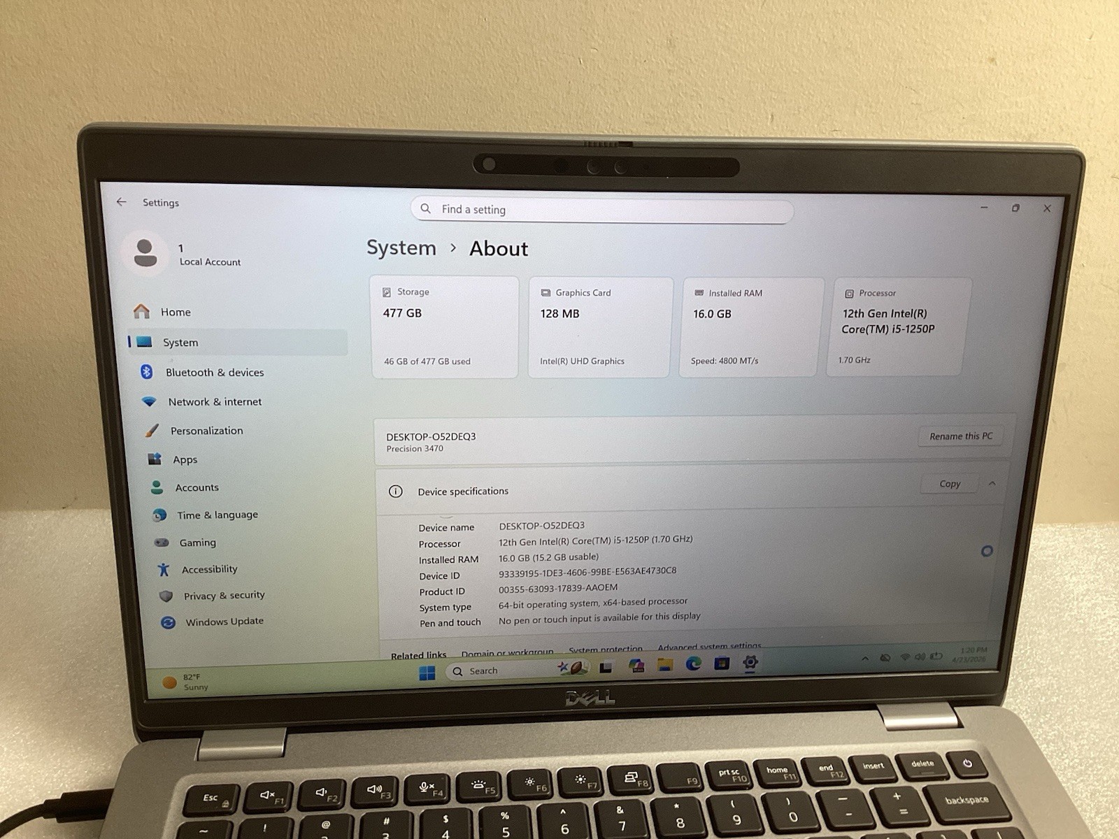 Dell Precision 3470 Used 14″ i5-1250P 16GB RAM 512GB SSD Windows 11 Pro