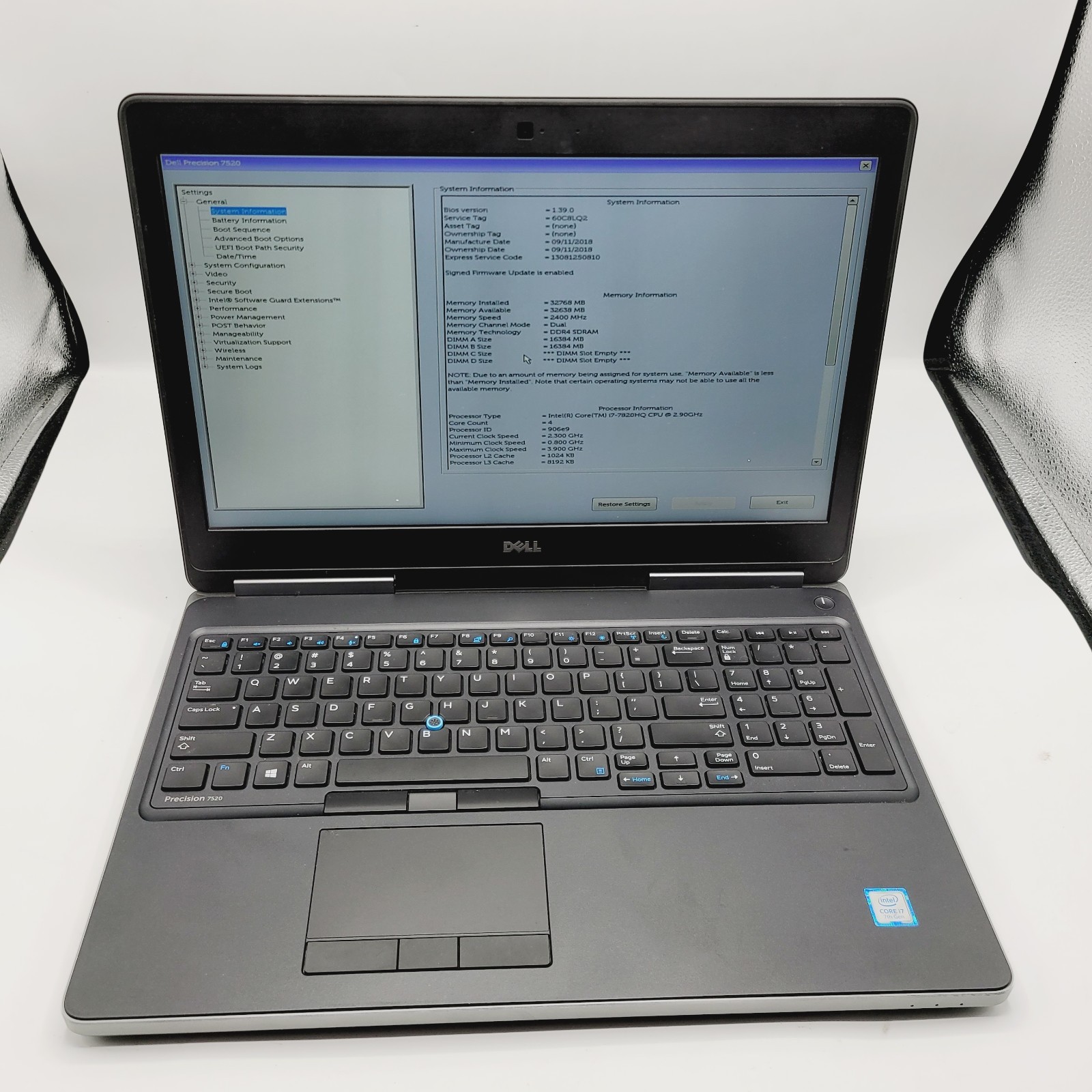 Dell Precision 7520 I7 7820HQ 32GB No HDD 15.6″ Radeon Pro 2GB – ***Boot to Bios