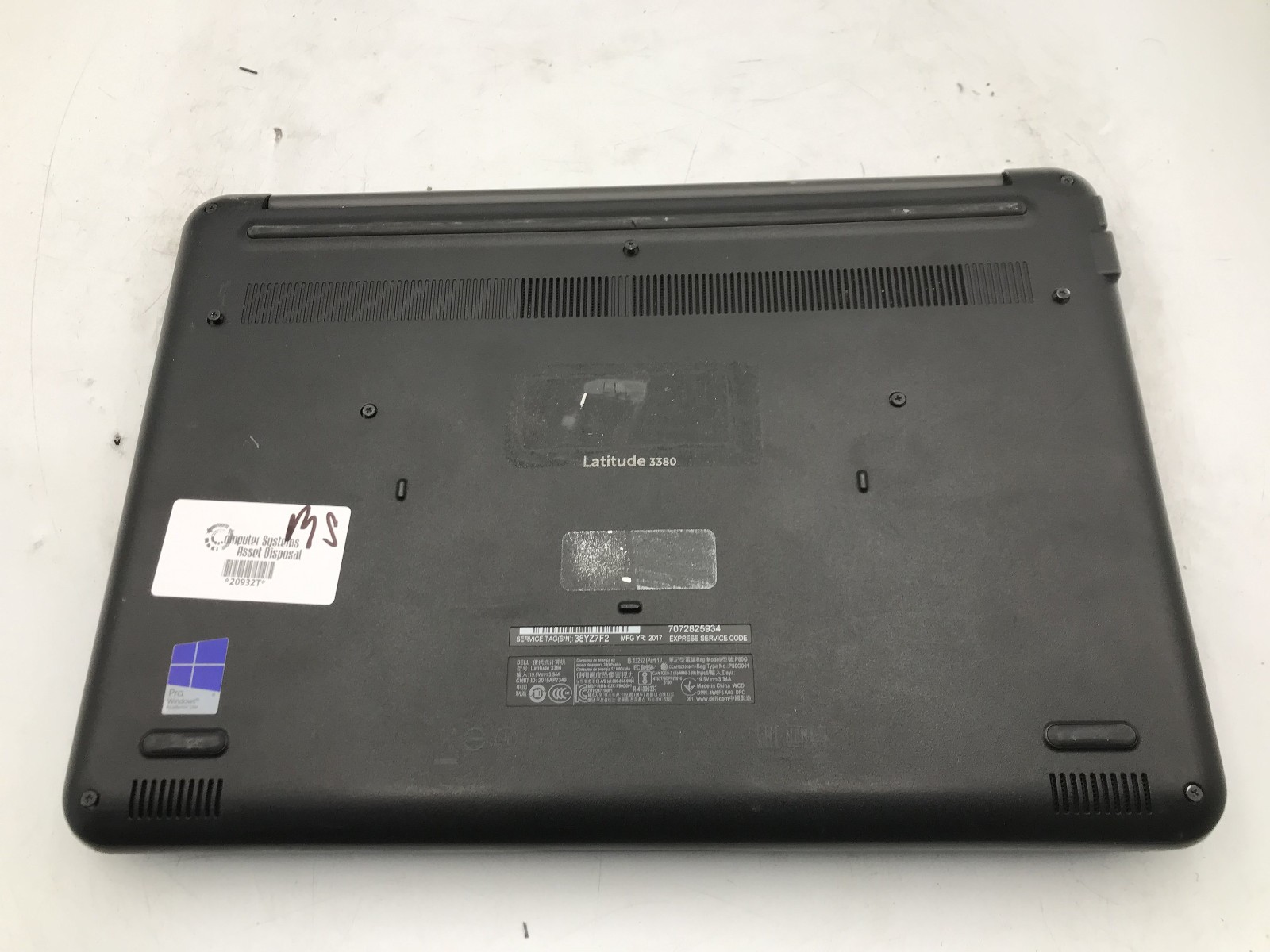 DELL LATITUDE 3380 – BOOTS TO BIOS/LOCKED – INTEL I3 6006U -NO RAM-READ DESC- BB