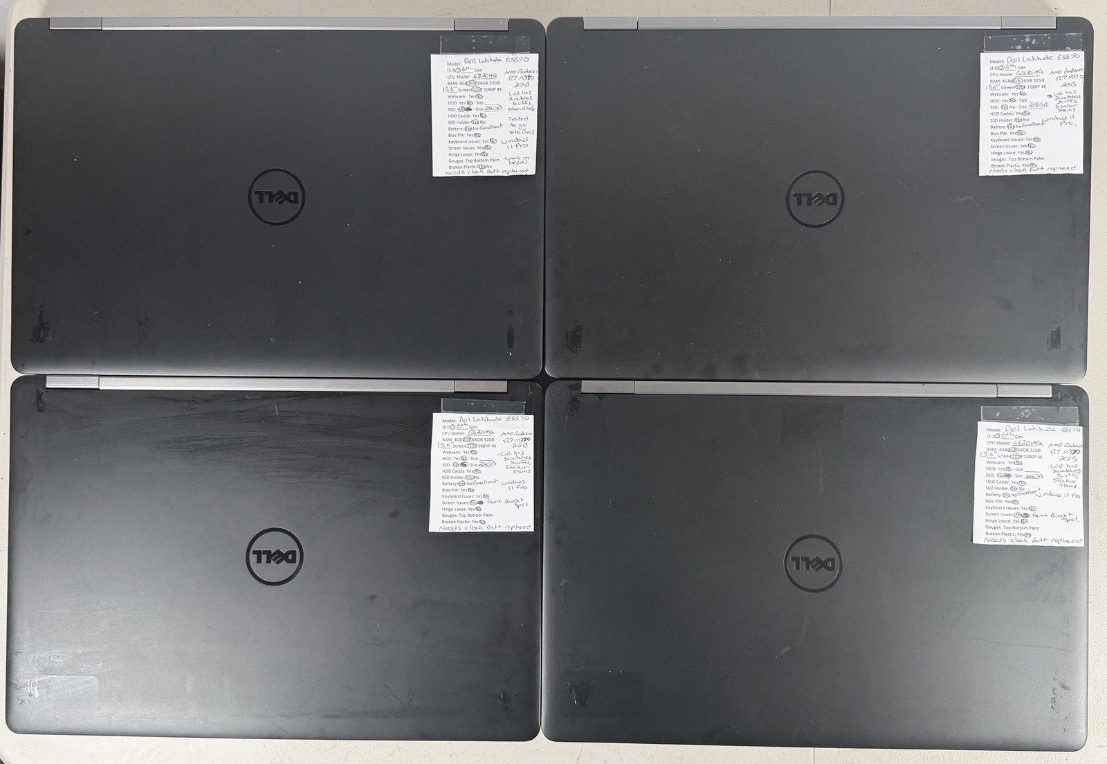 Lot of 6 Dell Latitude E5570 i7 8GB RAM 256GB SSD Radeon R7 Win11P No Chargers