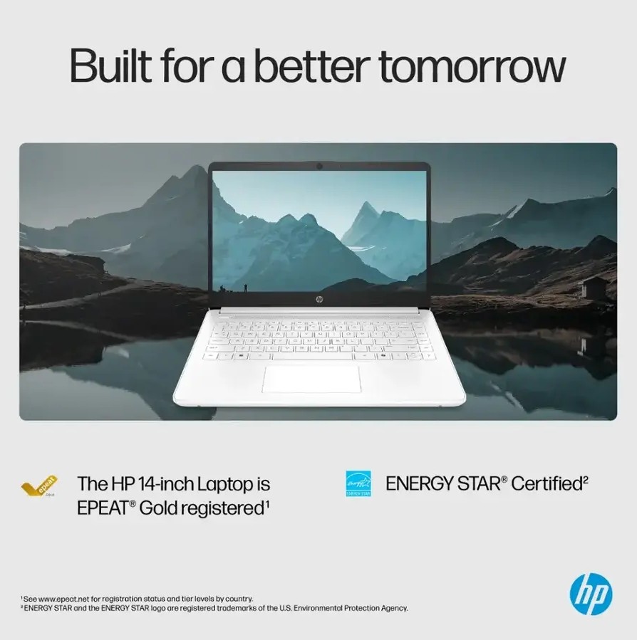 HP 14″ Laptop Intel Celeron N4500 2.8GHz 4GB RAM 64GB Storage Win 11 Home White