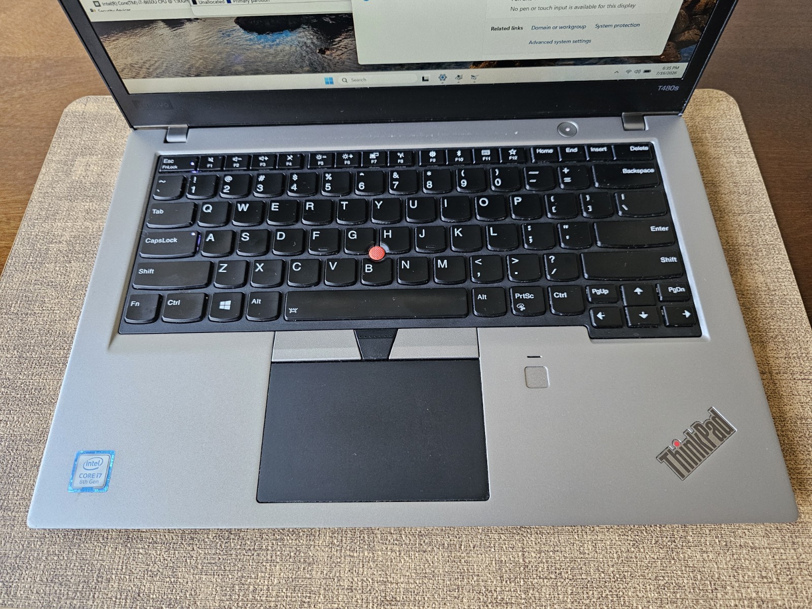 Lenovo ThinkPad T480s, Intel i7-8650U Quad Core / 24GB RAM/ 512 GB SSD, W11 Pro