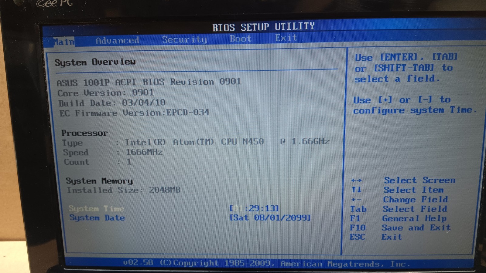 ASUS Eee PC 1001P 10.1″ Mini Netbook Atom N450 2GB 160 GB HD Windows 7 Starter