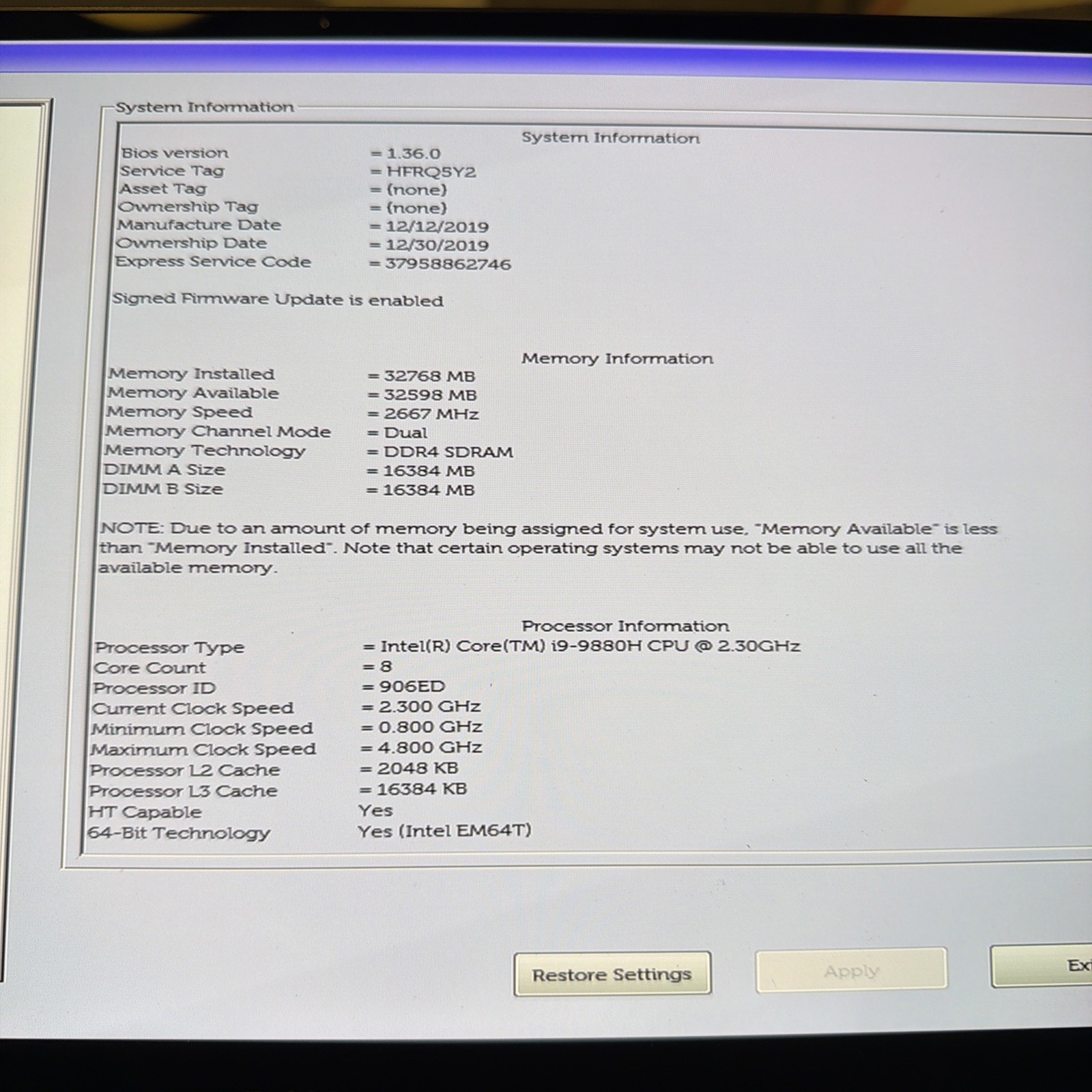 Dell Precision 5540 15.6” 512gb SSD Intel Core i9 9th 32GB RAM NO AC Adapter