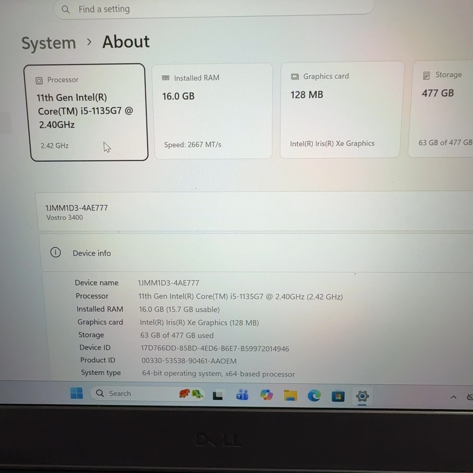 Dell Vostro 3400 Laptop i5-1135G7 16GB RAM 512GB SSD Windows 11 Pro