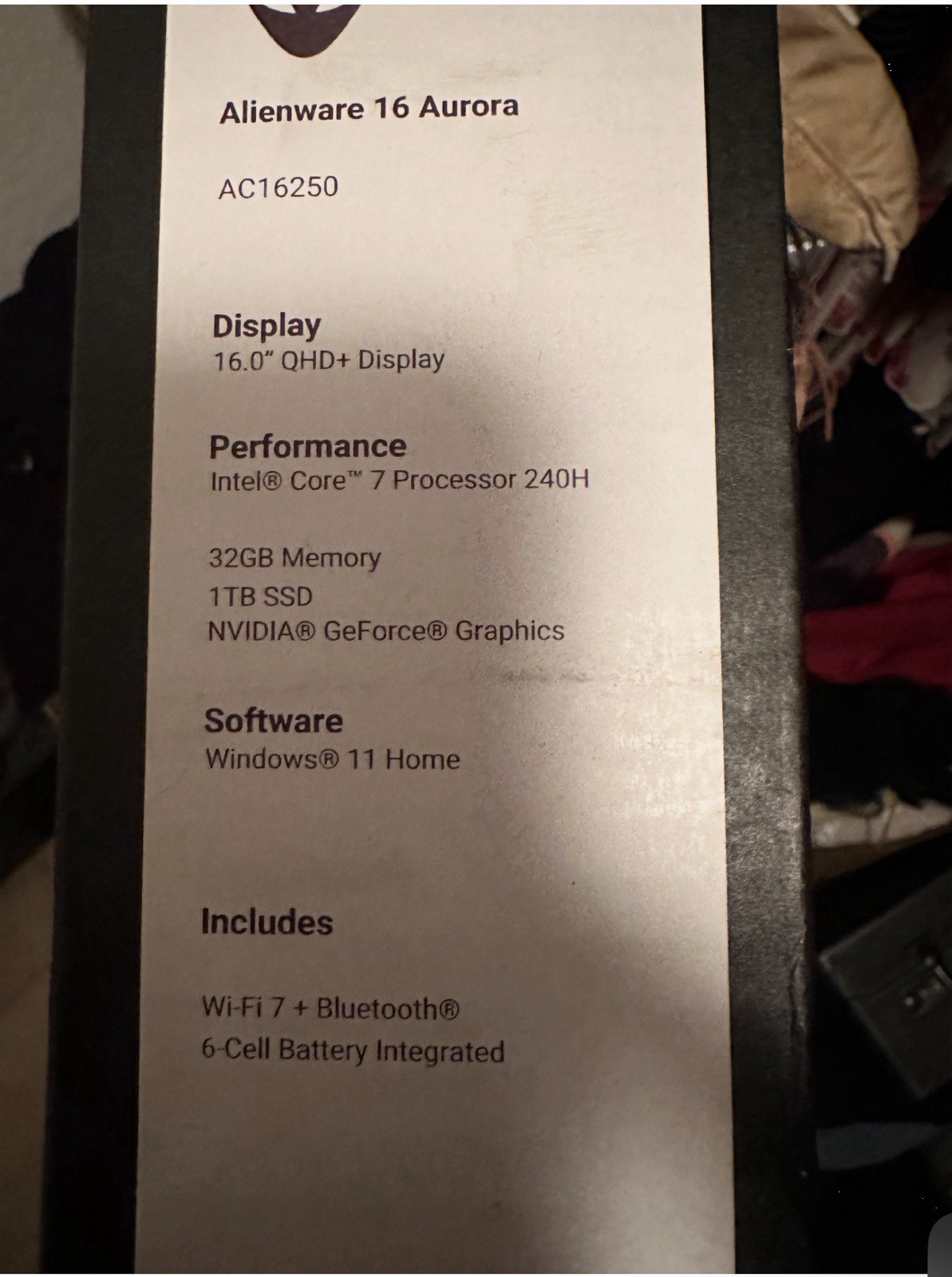 Brand new Alienware 16 aurora gaming laptop ac16250 (NEVER OPENED)