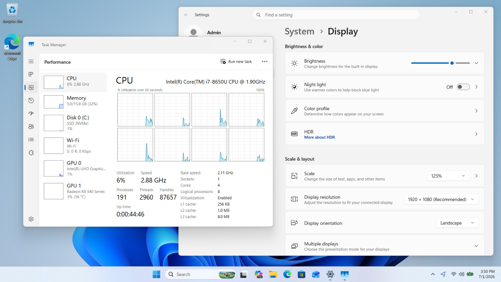 HP EliteBook 840 G5 Laptop 14″ 1080p i7-8650U 16GB 512GB Radeon New Batt – Good
