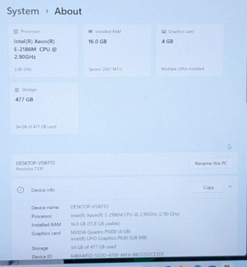 Dell Precision 7530 15.6″ Intel Xeon E-2186M 2.90GHz 16GB 512GB SSD W11P 1YB82X2