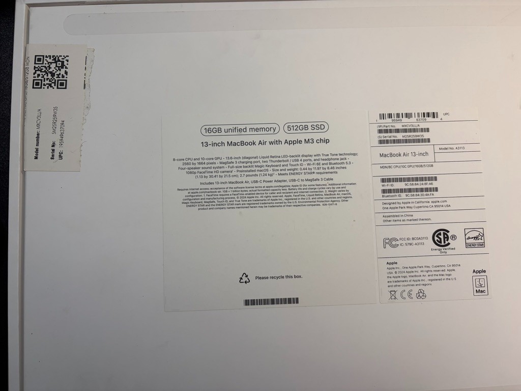 Apple MacBook Air 13″ (M3, 2024) – 16GB RAM / 512GB SSD – Midnight Blue – Excell