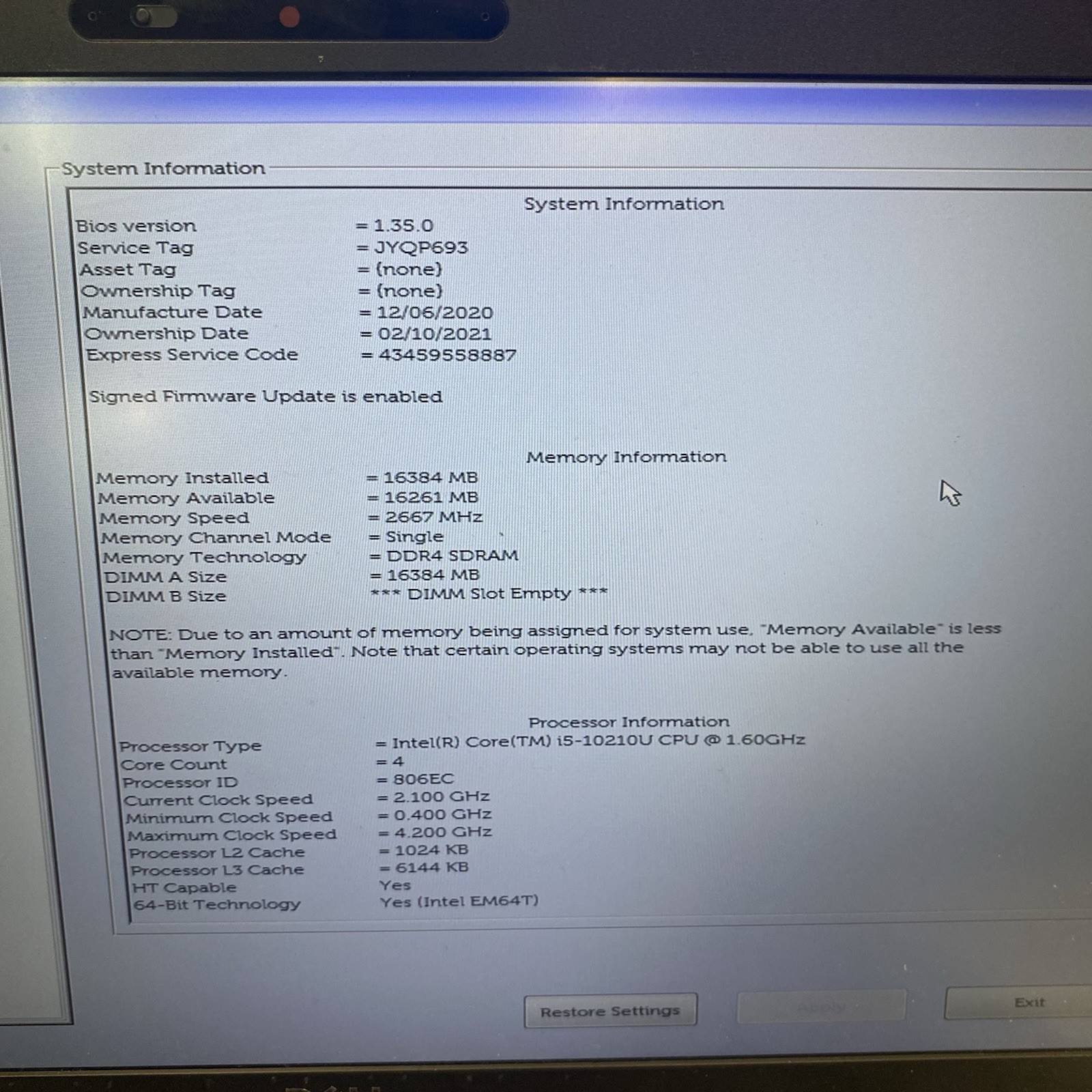 Dell Latitude 5410 Intel i5-10210U@1.60Ghz 16GB 256GB NVMe SSD Laptop Win11 Pro