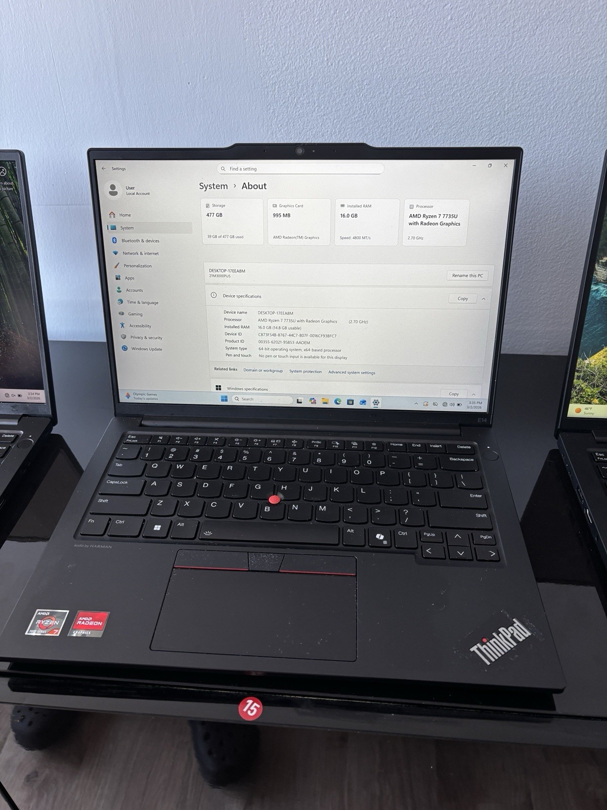 Lot Of 3 Lenovo ThinkPad E14 14″/ AMD Ryzen 7- 7735U/ 16 GB RAM /512 GB