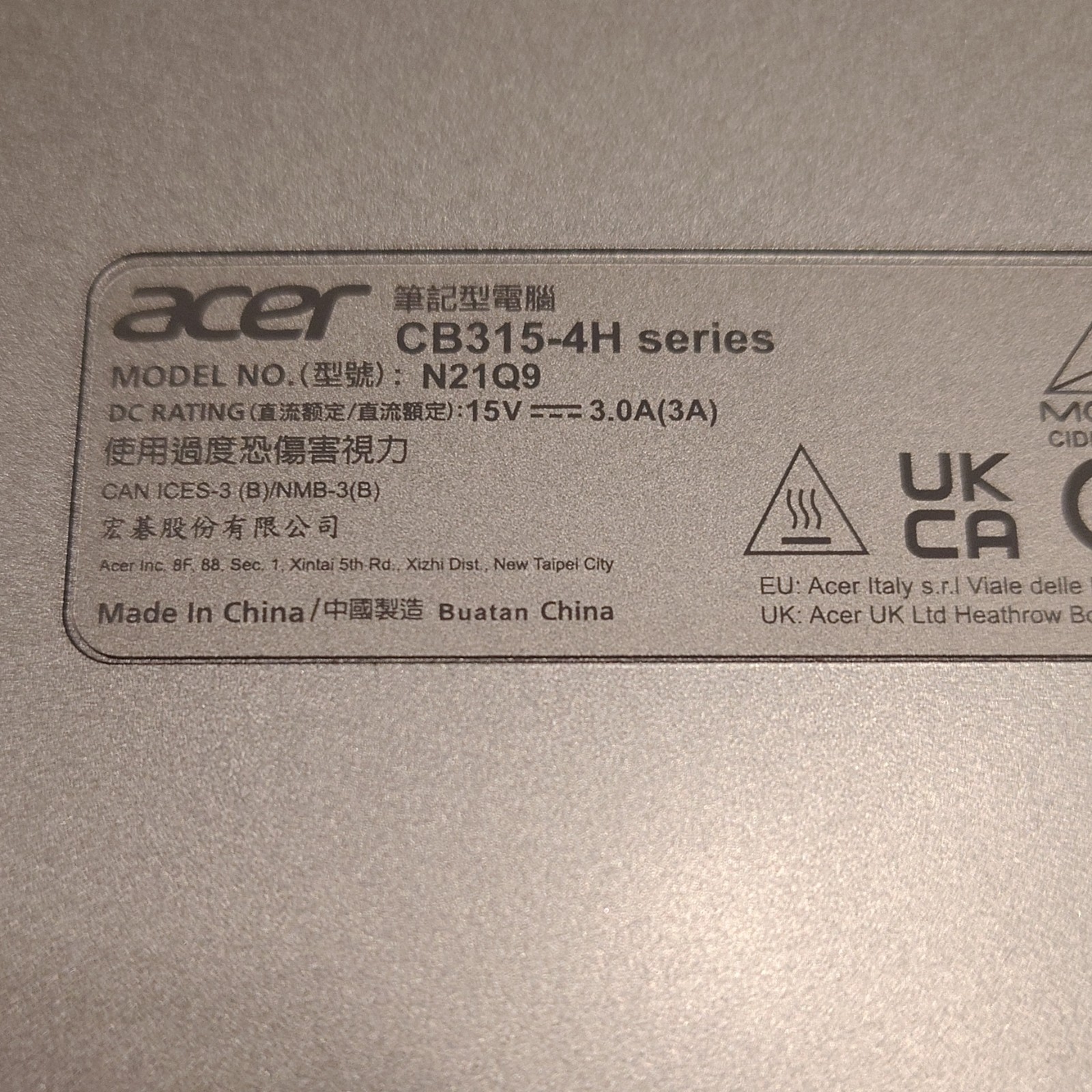 Acer Chromebook CB315-4H 15.6″ Intel Celeron Chrome OS Silver Wi-Fi Webcam