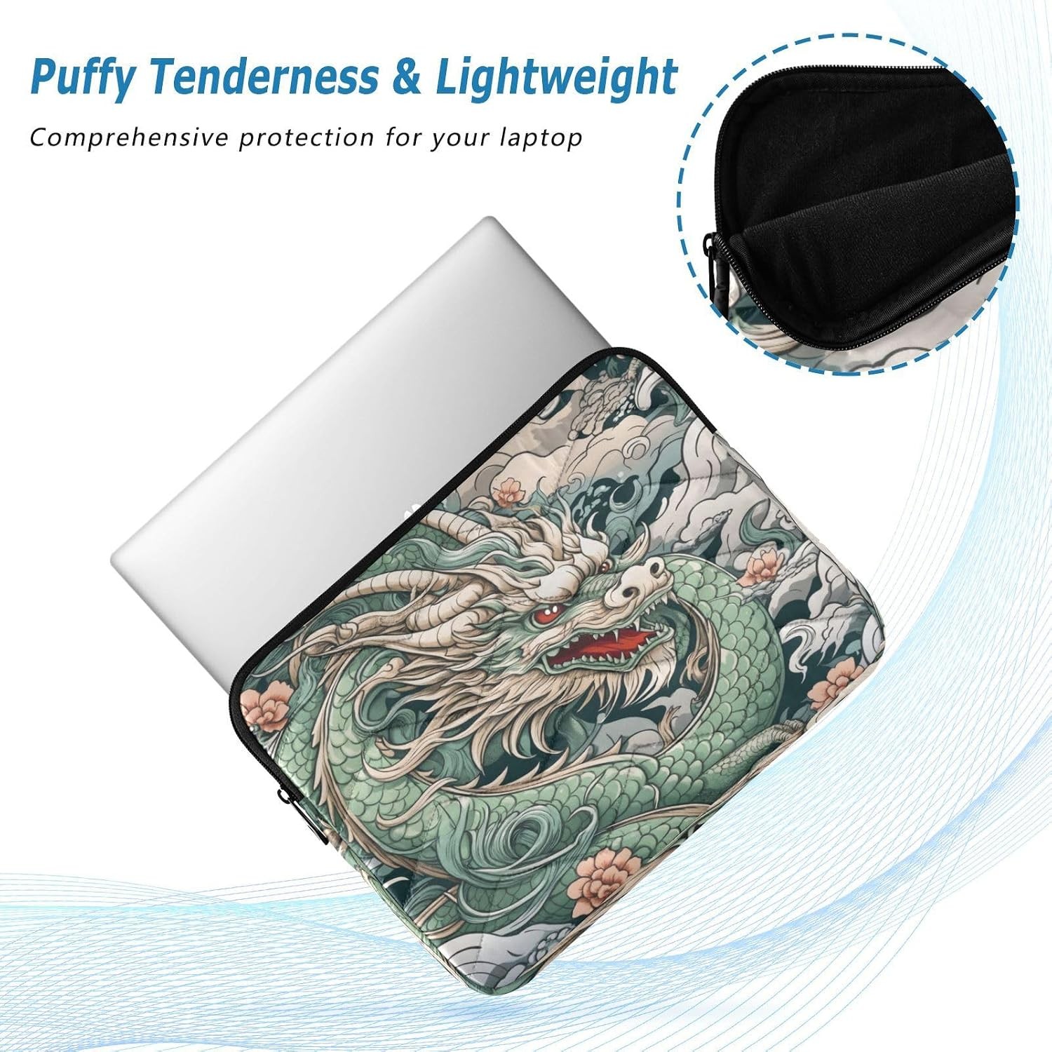 Japanese Dragon Laptop Sleeve Case Durable Waterproof Computer Bag for 13-14 Inc