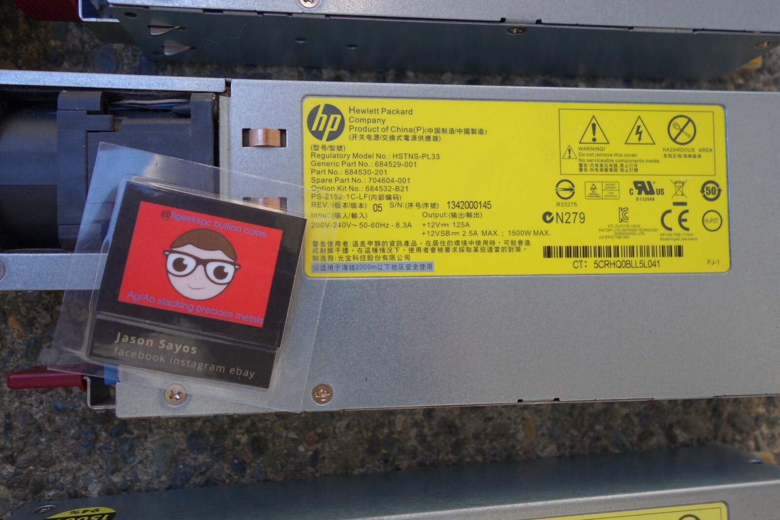 Lot Of 4 – HP 1500W Power Supply Miners Etc 684529-001 HSTNS-PL33 Platinum Plus