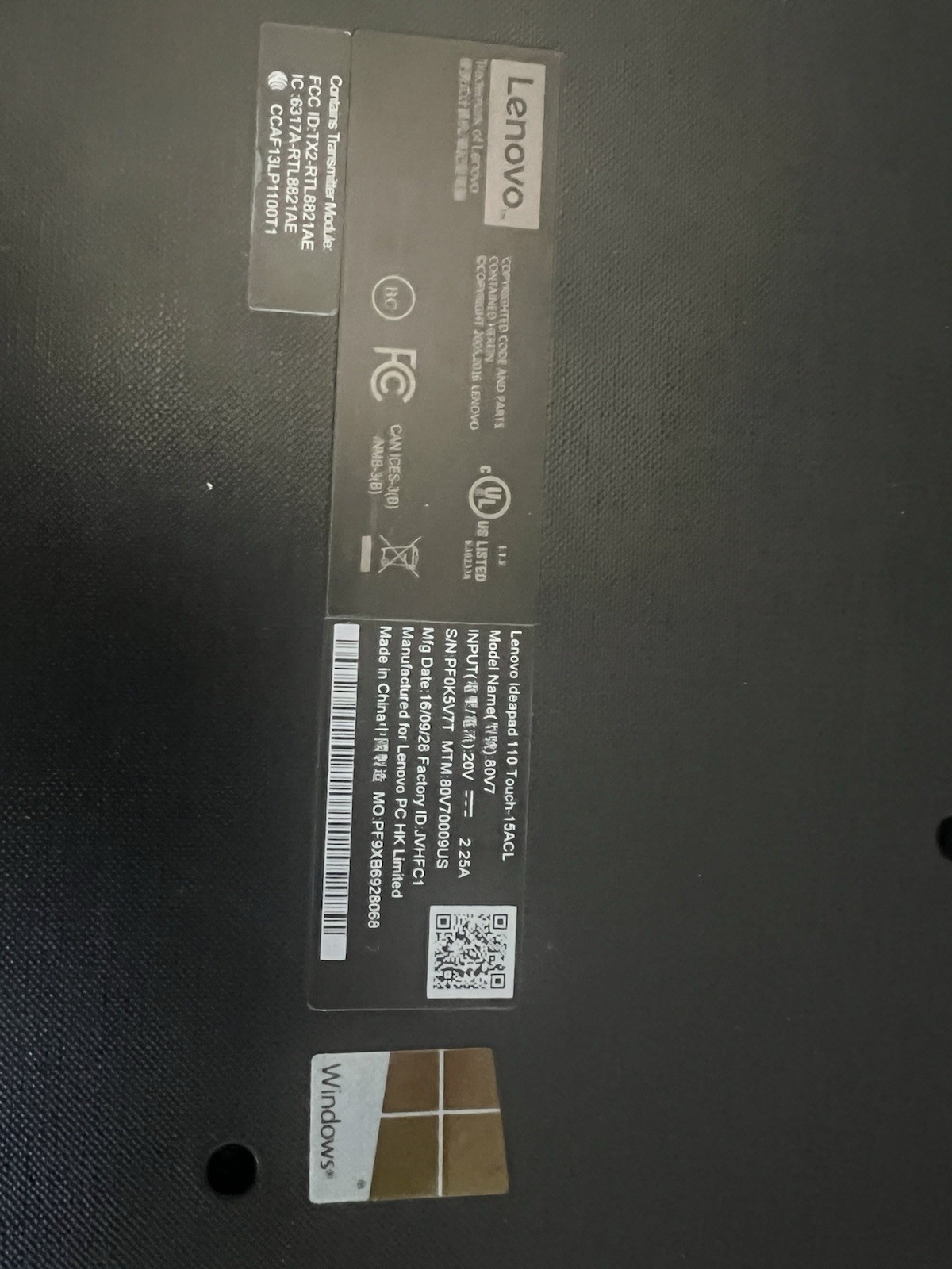 Lenovo IdeaPad 110 – 15ACL (MT_80TJ) 15.5 inch used laptop for parts/repair