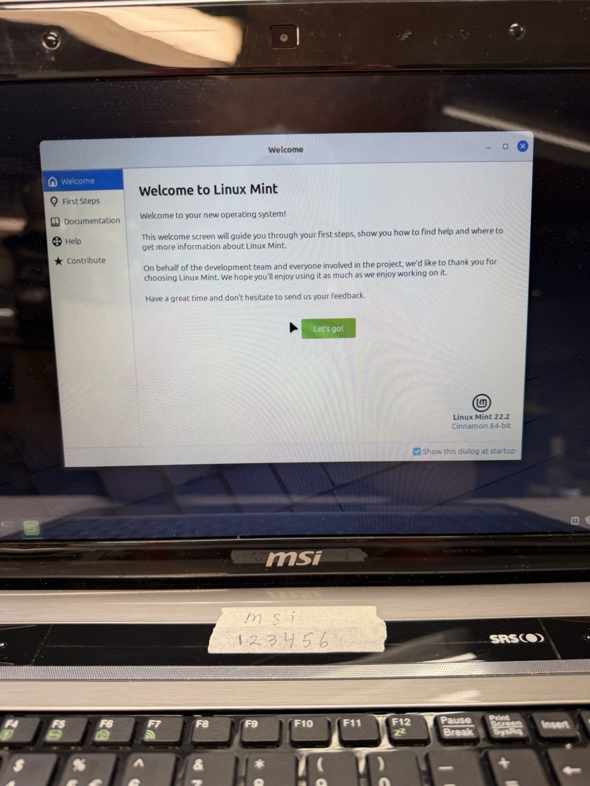 MSI Computer With Linux Mint 22.2. Intel Core i5-2410M