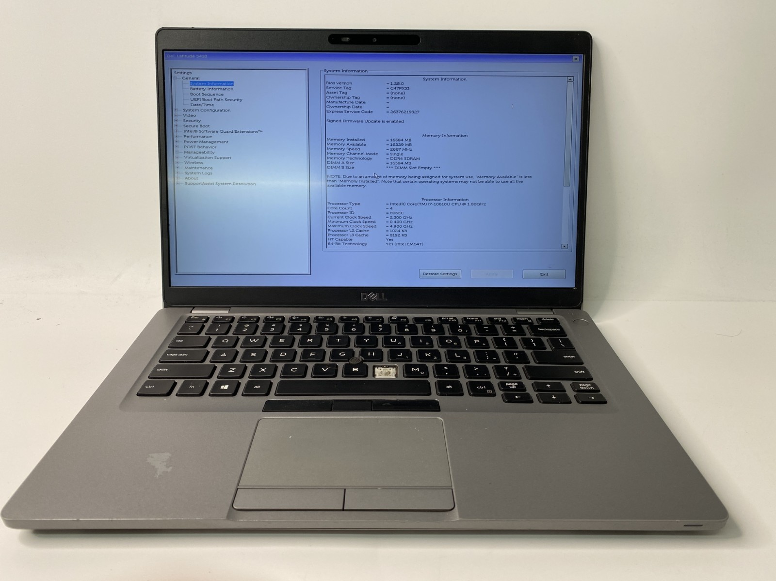 Dell Latitude 5410 i7-10610u No RAM/SSD Damaged Screen, Missing Key – PARTS