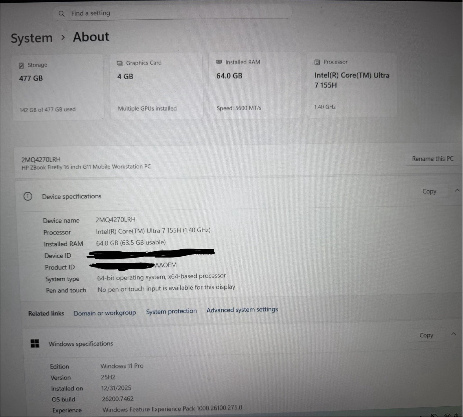 HP Zbook Firefly G11 16″ Laptop Intel Ultra 7 165U 64GB 512GB SSD W11P