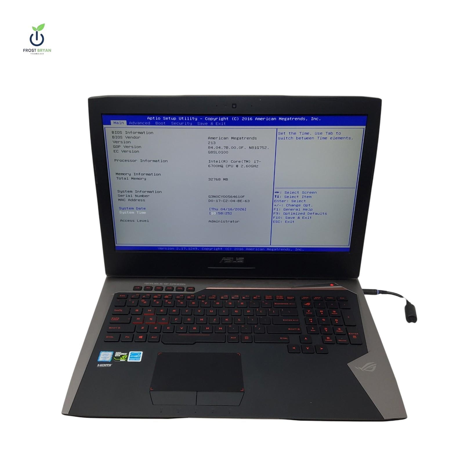 ASUS G752VY Laptop i7-6700HQ@2.60GHz 32 GB 1 TB No OS