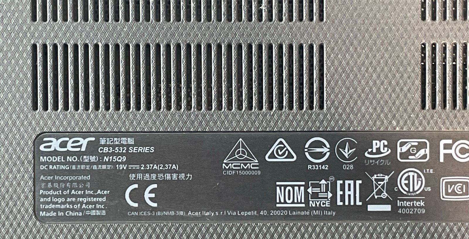 Acer Chromebook 15 CB3-532-C47C 15.6″ Laptop N15Q9 No HDD